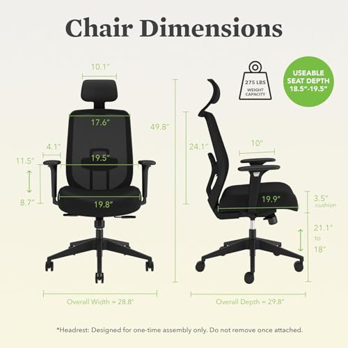 Image of HON Altern Ergonomic Office Chair with Headrest, Mid‑Back Mesh Desk Chair, Adjustable Arms, Seat Slide, Synchro‑Tilt, Rolling Computer Seat for Home Office, Black Frame, Black