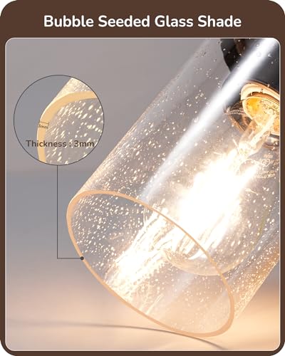 Image of EDISHINE 3-Light Painted Wood Farmhouse Vanity Light, Bubble Glass Shade | Up & Down Reversible Mounting, E26 Base, Industrial Farmhouse Design, Wall Sconces Lamp for Bedroom, Powder Room