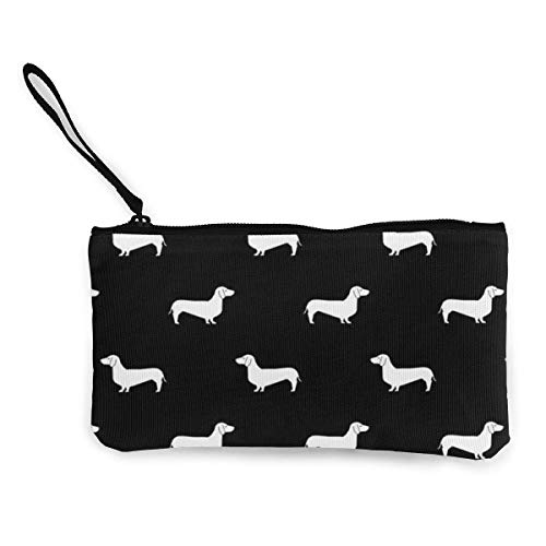 Preisvergleich Produktbild shibeili Schwarz-Weiß-Dackel Silhouette Männer und Frauen Verfügbare Mode Süße Persönlichkeit Leinwand Geldbörse Reißverschluss Mehrzweck Reise Kosmetik Handytasche mit Handgelenk Tasche, Brieftasche