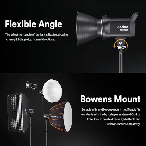 Godox SL60IIBi Bi-Color LED Video Light 75W, 2800K-6500K, CRI96+ TLCI97+, 25100Lux@1m, Bowens Mount LED Continuous Output Light w/11 FX Effects, APP/2.4G Wireless Control, Dimmiable Brightness