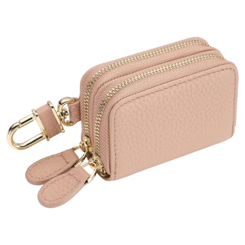 uxcell Genuine Leather Car Key Fob Case, Universal Car Key Fob Holder, Double Layer Zipper Key Case Bag for Men Women, Pink by uxcell - Used condition - US$12.33