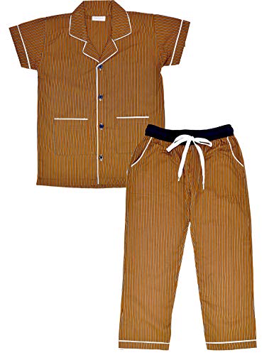 Image of Unisex 100% Pure Cotton Short Sleeve Striped Night Suit for Boys and Girls Full Pyjama and Top Combo Set (SM-00523UNISEXSWPT Multicolor)