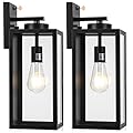 16-inch Dusk to Dawn Outdoor Wall Light Fixture, Large Black Exterior Wall Lantern Waterproof, Farmhouse Porch Sconce Lighting, Modern Wall-Mounted Outside Lights for House Garage, Patio Lamp, 2 Packs