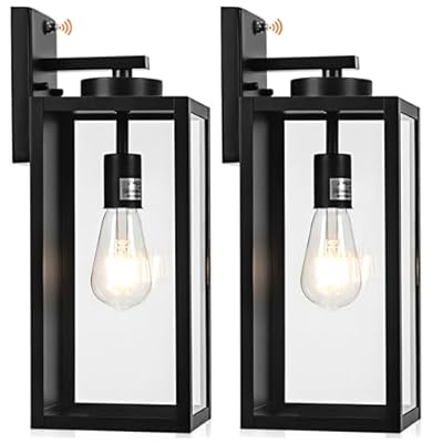 16-inch Dusk to Dawn Outdoor Wall Light Fixture, Large Black Exterior Wall Lantern Waterproof, Farmhouse Porch Sconce Lighting, Modern Wall-Mounted Outside Lights for House Garage, Patio Lamp, 2 Packs