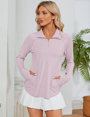 Image of LOMON Women Long Sleeve Shirts Sun Protection 1 /4 Zip Summer Quick Dry Hiking Shirts Quarter Zip Pullover for Women