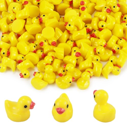 Veiteibe 100 Piezas Mini Patos de Resina Amarillo, Pato Pequeño de Resina, Mini Patos de Resina para Manualidades, Mini Patos para Casas de Muñecas y Decoración de Plantas en Macetas