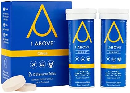 1Above Anti Jet Lag, Energy & Immunity Recovery Effervescent Drink Tablets for Travel, Work, and Party. Pycnogenol, Vitamins & Electrolytes - Citrus 20 Count (2 Tubes)
