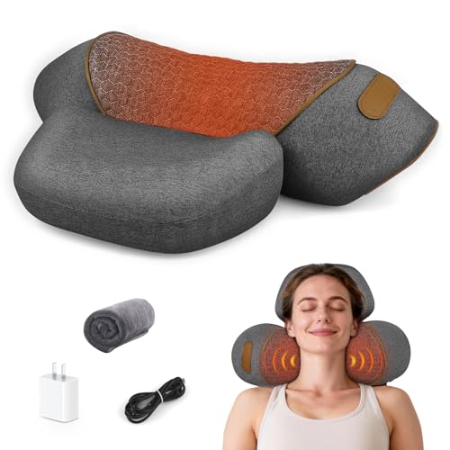 3-in-1 Neck Massager Pillow for Pain Relief Neck Massager with Heat and Cervical Traction Deep Tissue Massage Pillow for Shoulder & Back Comfort Ergonomic Design for Men and Women (Deep Gray)