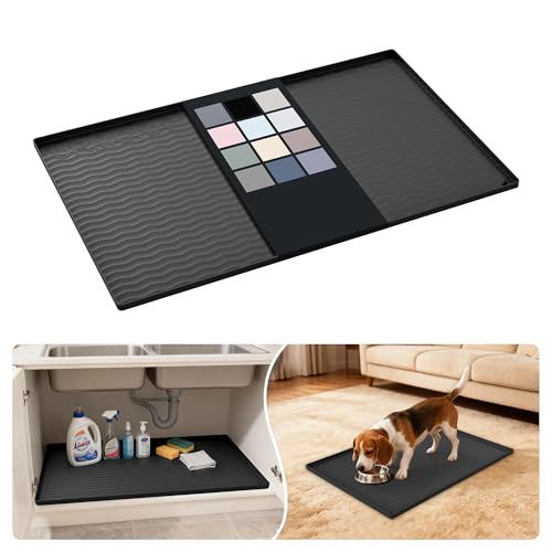 Image of URMONA Waterproof Silicone Under Sink Mat 31'' x 22'' Shelf Liner for Kitchen and Bathroom, Cabinet and Counter Protector, Storage and Organizers, Litter Mat, Pet Cat Puppy Essentials(Black)
