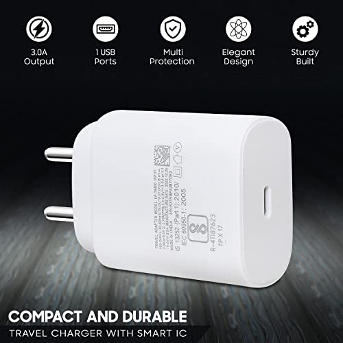 Image of Original C to C Fast 25W Charger Compatible with Samsung S Series | Super Fast Charger Adapter for S24 / S23 / S23 fe / S22 / S21 / S21 fe / S20 (with Cable)*White GFR563