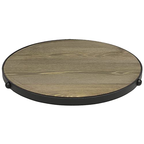 Mygift Large Rustic Burnt Wood Tabletop Lazy Susan Turntable Rotating Tray With Black Metal Rim, 15-Inch #TOP6
