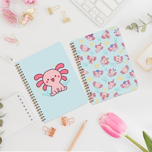 Image of 2 Pcs Axolotl Spiral Notebooks for Work, Axolotl Gifts for Women, A5(8.3x5.8inch) Composition Notebook College Ruled Note Book, Cute Animal Hardcover Notepads Diary Lined Travel Journal for Writing