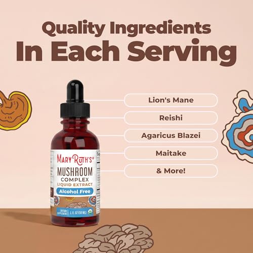 Image of MARYRUTH'S Mushroom Complex | Lion's Mane | Turkey Tail | Reishi Mushroom | Shiitake Mushrooms | Alcohol Free | Mushroom Blend | Organic | Non-GMO | Vegan | 30 Servings