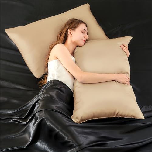 Image of INFIIXSO Silk Pillow Cases 2 Pack Standard Size, Ultra Smooth & Soft Mulberry Silk Pillow Case for Hair and Skin, Breathable Cooling Silk Pillowcase with Hidden Zipper (Champagne, 20x26 Inches)