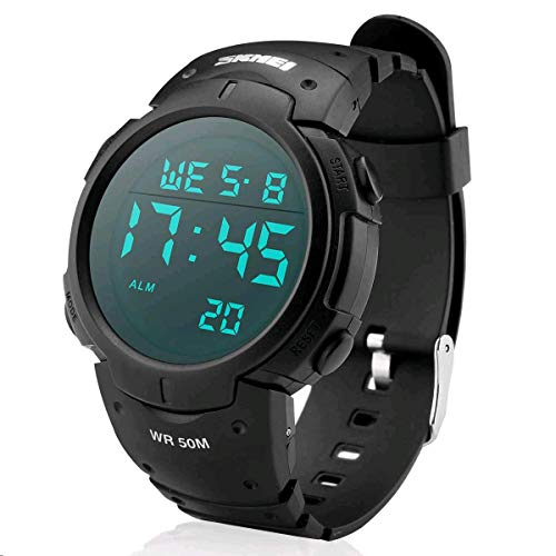 Sport Watch, 50M Waterproof Watch, Sport Wrist Watch for Men Women Kids, Digital Watch with Alarm Date and Time Outdoor Running Swimming Black Military Large Display Luminous Sport Digital Wrist Watch