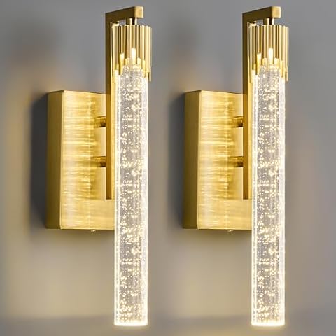 FDPBY Gold LED Wall Sconce Set of Two with Bubble Crystal Stick Wall Light Modern Bathroom Vanity Light Fixture for Bedroom Bedside Hallway Cover
