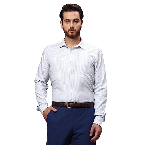 Image of Park Avenue Men's Pure Cotton Stripe Pattern Slim Fit Semi Cutaway Collar Full Sleeve Formal Shirt