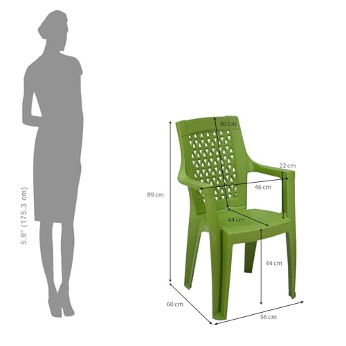 Image of Nilkamal Elevate Plastic Chair with Arm | Set of 4 | Stackable Chair | for Living Room, Bed Room, Kitchen, Balconies, Outdoor | Lush Green