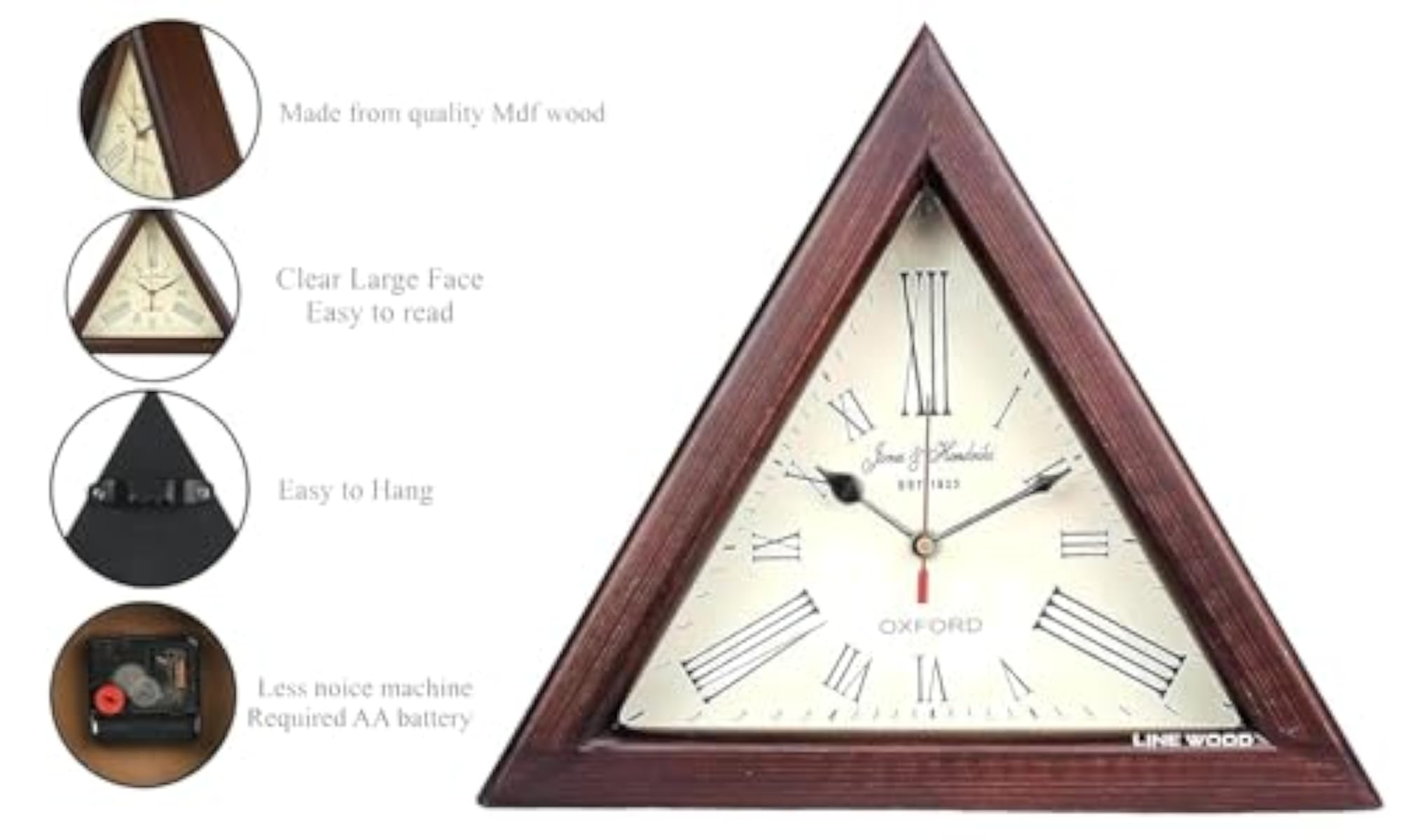 Handmade Wooden Triangle Designer Digital Wall Clock, Antique Look