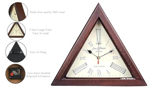 Image of PiH Handmade Wooden Triangle Designer Digital Wall Clock Antique Look Style with Deep Glass Roman Number for Home, Hall, Office, Farmhouse Decoration (12 Inch, White Brown)