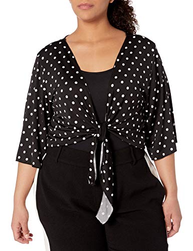 Star Vixen Women's Plus-Size 3/4 Sleeve Tiefront Shrug, Black/White dot, 2X