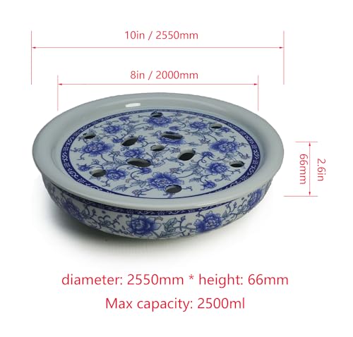 Image of Porcelain Tea Tray, 10 inch Double-Layer Ceramic Tray Round for Tea Coffee Serving Table (Blue and White Peonies)