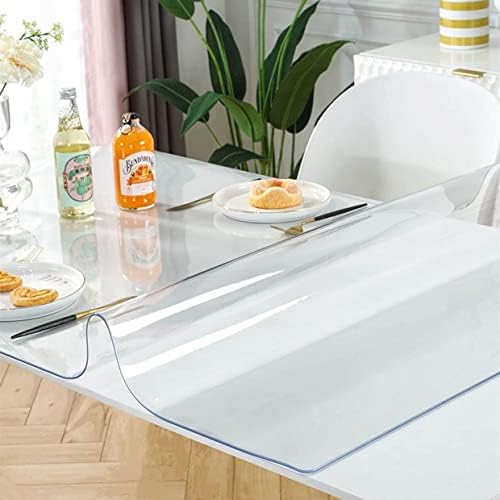 OstepDecor Clear Table Protector, 72 x 42 Inch Clear Table Cover, 1.5mm Thick Plastic Table Protector for Dining Room Table, Clear Tablecloth Protector, Clear Table Pad for Kitchen Wood Grain