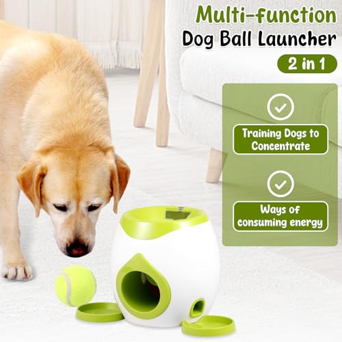 KEGAJEGA Ballwurfmaschine Hund mit 2 Tennisbälle Hunde 2 Tabletts 1 Löffel Automatischer Ballwerfer ABS Tennis Ballmaschine Hund Ball Wurfgerät für den Innen- Außenbereich (Grün)