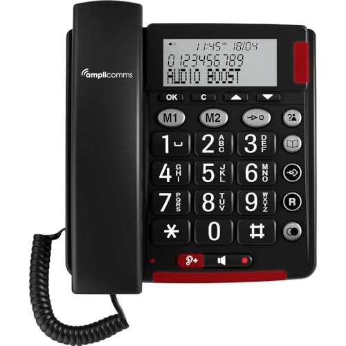 Amplicomms BigTel 48 Plus Large Button Phone with Handsfree Function and Audio Boost 40 dB, Extra Loud Ringtones, Hearing Aid Compatible