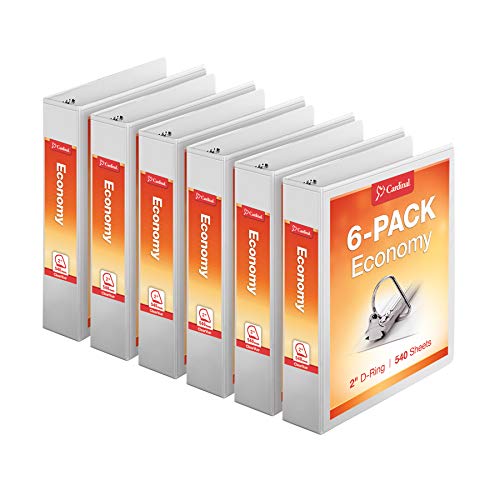 Cardinal 2 Inch Binders, 6 Pack, 3 Ring Binder, 2 inch 3 Ring Binder, D-Ring, Holds 540 Sheets, Non-Stick, PVC Free, Three Ring Binders for Organization and Presentations, White by Cardinal - Used condition - US$17.04