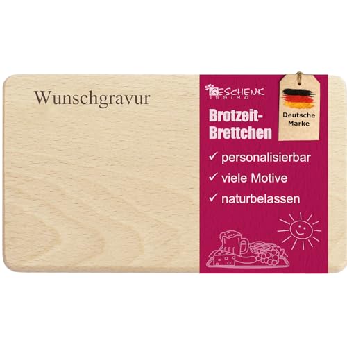 Geschenkissimo Frühstücksbrettchen personalisierbar - Brotzeitbrettchen mit Name, Spruch, Motiv, Logo oder Comic Gravur, Vesperbrettchen Buche, rechteckig, glatt,...
