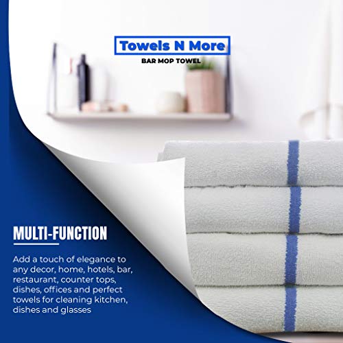 Towels N More 24 Blue Stripe Cleaning Towels For Kitchen, 16X19 Bar Mop Dish Towels - 30Oz Commercial Grade Cotton Absorbent Reusable Towel Perfect For Home, Restaurant, Commercial Kitchen Essentials #TOP4