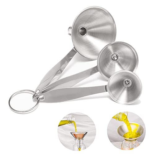 XFLYP Edelstahl Trichter, Kitchen Strainer Trichter Set, 3 Stück Edelstahl Trichter Filter Set mit Langem Griff für die Übertragung von Flüssigen Zutaten, Trockenen Zutaten und Pulver Cover