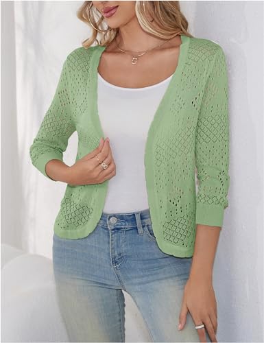 Image of REDHOTYPE Women's 3 /4 Sleeve Cardigan Open Front Cropped Shrugs Summer Hollowed Lightweight Cardigans Sweater (S-XL)