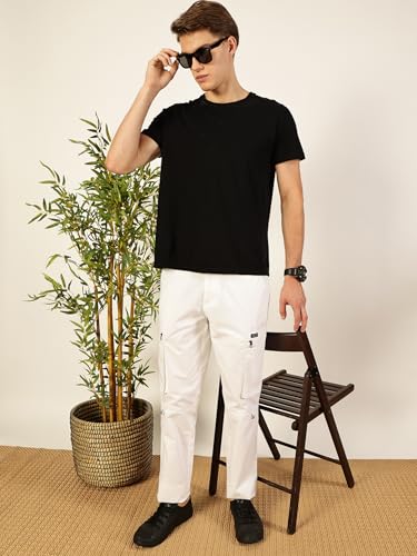 Image of Thomas Scott Men's | Solid | Light Weight | Breathable Fabric | 2 Zipper Pockets | Mid Rise | Regular Fit | Cotton Blend | Button Waist | Chino Trouser | Pants