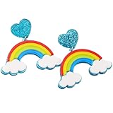 Garneck Pendientes Corazón Colorido de Arcoíris para Mujer, 1 Par de Colgantes Divertidos de Acrílico y Metal, Ideales para Compras y Fiestas