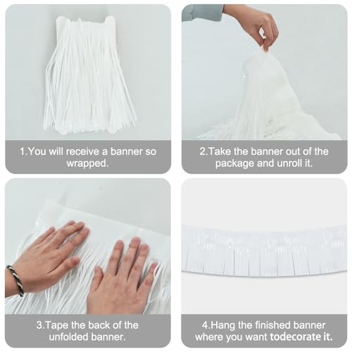 Image of BEISHIDA 3 Packs Metallic Foil Fringe Garland Macaron White Wall Hanging Tinsel Fringe Banners for Car Floats Bridal Shower Wedding Birthday Easter Graduation Holiday Party Decoration(30 Feet)