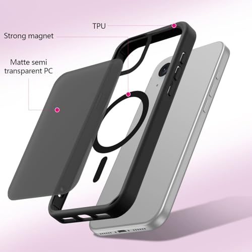 Image of for iPhone 15 Case | Frosted Translucent Hard Back Cover | Slim Translucent Matte Shockproof | Compatible with Mag-Safe (Black)