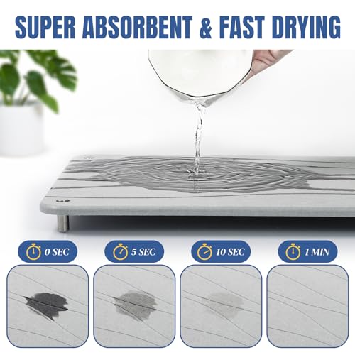 Plentio Stone Drying Mat for Kitchen Counter, Diatomaceous Dish Drying Mats Superb Absorbent with Non-Slip Stainless Steel Feet for Dishes, Bottles and more, 15.7"(L)×11.8"(W), Light Grey Wave by Plentio - Image 3