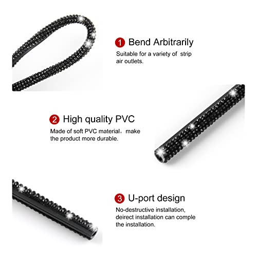 LivTee Bling Car Air Vent Outlet Moulding Trim, 10PCS Car Air Conditioner Decoration Strip, Bling Rhinestone Diamond Car Interior Accessories for Women and Teens, Black