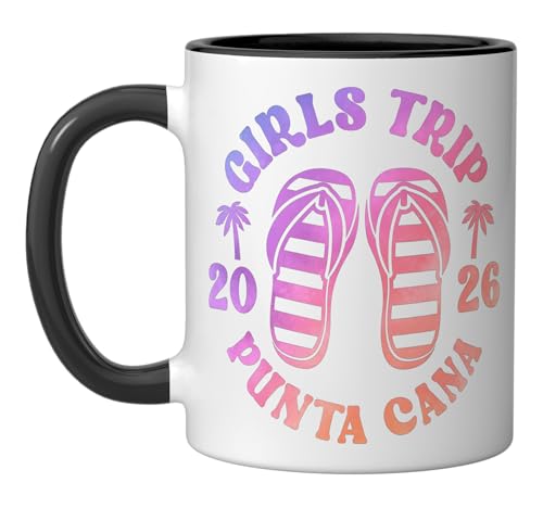 Besties Vacation Beach Birthday Girls Trip 2026 Punta Cana Ceramic Mug, Black/White