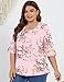 Micoson Women's Plus-Size Fashion Tops V Neck 3/4 Sleeve T Shirts Casual Loose Work Tunic Blouse,Pink Print 2XL
