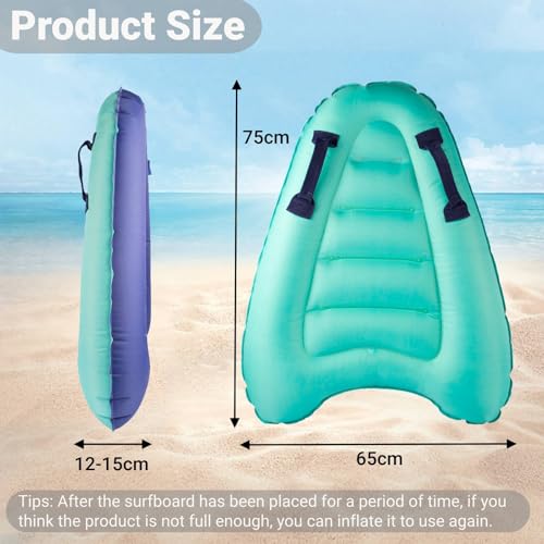 JALEVID Bodyboard Aufblasbar, Tragbares Bodyboard Kinder mit Griffen, Aufblasbares Schwimmbrett, Surfboard Kinder zum Strandsurfen Pool Schwimmen Sommer Wassersport, Aufblasbares 70x60x15cm