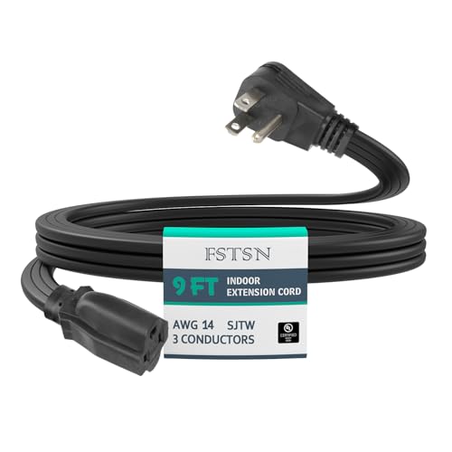 FSTSN 9 Ft Extension Cord, 14/3 Gauge Heavy Duty Appliance Power Cord, 3 Prong Grounded Indoor Cable for Air Conditioner, Refrigerator, Microwave, Washing Machine, 15A 1875W, UL Listed, Black