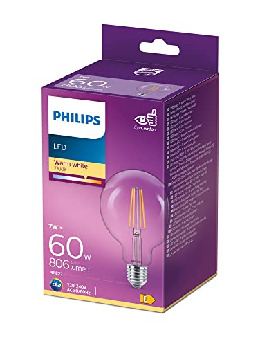 Philips LED Classic E27 Filament Lampe (60 W), LED Lampe in Globe-Form mit...