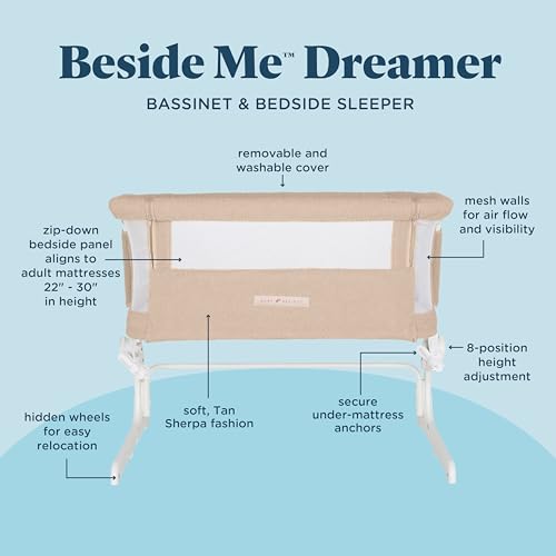 Image of Baby Delight Beside Me Dreamer Bassinet | Bedside Sleeper | 8-Position Height Adjustment | Tan Sherpa