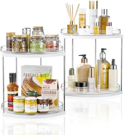 2 Pack 2 Tier Lazy Susan Turntable Organizer – 9.05” Rotating Spice Rack Organizer for Cabinet, Pantry, Tabletop & Counter – Clear Acrylic Lazy Susan for Kitchen, Bathroom & Vanity