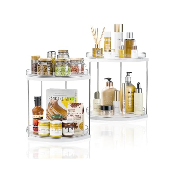 2 Pack 2 Tier Lazy Susan Turntable Organizer – 9.05” Rotating Spice Rack Organizer for Cabinet, Pantry, Tabletop & Counter – Clear Acrylic Lazy Susan for Kitchen, Bathroom & Vanity