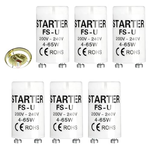 6 Pcs Fluorescent Light Starter, 4- 65W 220- 240V Universal Fluorescent Light Starter , Energy-Savingg Lonlife Switches for Fluorescent oFlurescent Light Fittings Tube Strip Lamps - Homes & Offices