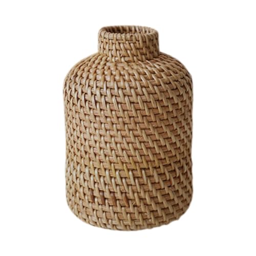 LIXSAZSE ラタン製フラワーベースホルダー、編み込み植木鉢、テーブル、リビングルーム、デスクトップ, スタイルB